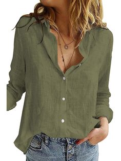 SkuCY-!109338MaterialWoven , Polyester , Dacron StyleLoose , Long Sleeves FeatureSolid Color NecklineLapel Collar OccasionCasual , Trendy Tops , Stylish Selection SeasonsSpring , Summer , Autumn , Winter TypeBlouses ColorPINK,GRAY,GREEN,WHITE,BLACK,SKY BLUESizeS,M,L,XL,2XL,3XL,4XL Please consult the size chart we provide for this item's measurements to help you decide which size to buy.Please note: There may be 1-3cm differ due to manual measurement.CMINCHBustHeightS76160M80163L84166XL881692XL92 Buttoned Down Shirt, Elegantes Outfit Damen, Spandex Shirts, Loose Cardigan, Cardigan Shirt, Cardigan Outfits, Solid Color Shirt, Style Cardigan, Green Button