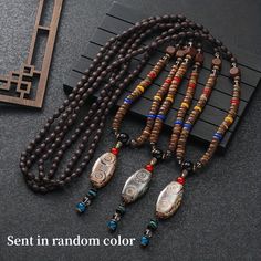 Boho Wooden Beaded Pendant Necklace Long Sweater Chain Vintage Carved Jewelry Gift Style-1 Vintage Adjustable Beaded Necklace With 108 Beads, Adjustable Vintage Beaded Necklace, Spiritual Brown Beaded Chain Necklaces, Brown Beaded Amulet Style Jewelry, Brown Beaded Amulet Jewelry, Brown Beaded Amulet-style Jewelry, Traditional Brown Beaded Chain, Wooden Beads Pendant For Jewelry Making, Brown Beaded Necklace With 108 Beads For Festivals