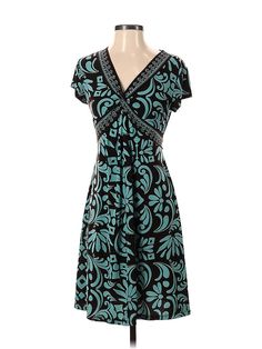 Apt. 9 Casual Dress Size: Small Teal Dresses - used. 96% POLYESTER, 4% SPANDEX, Wrap, V Neck, Paisley, Knee Length, Short Sleeve | Apt. 9 Casual Dress - Wrap: Teal Paisley Dresses - Used - Size Small Fitted Short Sleeve Paisley Print Dress, Short Sleeve Patterned Dress With Paisley Print, Short Sleeve Paisley Print Patterned Dress, Black V-neck Dress With Paisley Print, Fitted V-neck Paisley Print Dress, Fitted V-neck Dress With Paisley Print, Casual Fitted Midi Dress With Paisley Print, Casual Fitted Paisley Print Dresses, Casual Fitted Dress With Paisley Print