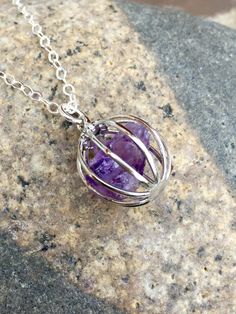 February Birthstone Necklace, Nugget Necklace, Wire Wrapping Stones, Raw Amethyst, February Birthstone, February Birth Stone, Birthstone Necklace, Purple Amethyst, Spring Rings