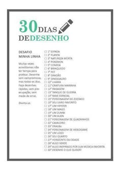 the 30 dias de desenho list is shown in black and white with green lettering