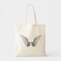 Angel Wings Outline Tote Bag Eco-friendly White Shoulder Bag, White Canvas Tote Bag For Personal Use, White Canvas Gift Bag For Personal Use, White Tote Bag For Personal Use, Customizable White Tote Bag, Casual Tote Bag For Personal Use, Customizable Canvas Tote Bag For Personal Use, Customizable Tote Canvas Bag For Personal Use, Angel Wing Outline