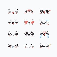 an image of different emoticions in the form of hearts and eyes on a white background