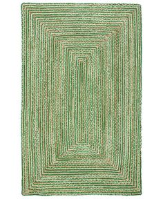 a square rug with green and white stripes on the bottom, in front of a white background