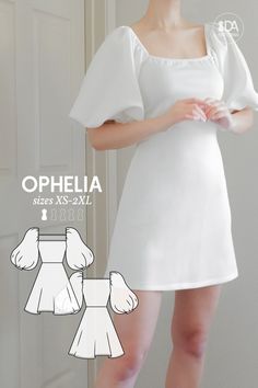 Puff Sleeve Dress Sewing Pattern PDF Digital Sewing Pattern Ophelia Dress, Pattern Drafting Tutorials, Modern Sewing Patterns, Sewing Projects Clothes, Diy Vetement, Sew Ins, Kleidung Diy, Sewing Design, Diy Sewing Clothes