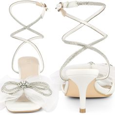 Looking for a stylish and comfortable sandal to add to your collection? Look no further than this must-have party dinner sandal! Featuring a square open toe and a beautiful rhinestone bow toe, this sandal is sure to add a touch of sparkle to any summer outfit. The rhinestone strap decoration adds to the overall elegance of this sandal. Crafted with good quality materials, this sandal boasts a faux leather and rhinestone upper, a durable rubber outsole, and a 2.7-inch ABS heel. The lace-up closur Summer Rhinestone Heels With Square Toe, Open Toe Heels For Dinner, Summer Dinner Sandals With Open Toe, Summer Dinner Sandals Open Toe, Glamorous Evening Sandals With Square Toe, Rhinestone Embellished Open Heel Sandals For Events, Open Toe Rhinestone Sandals For Evening, Evening Open Toe Sandals With Rhinestones, Open Toe Heels With Rhinestones For Dinner