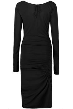 Victoria Beckham ruched bodycon dress in black. 100% Cotton Dry Clean Made in IT Ruched Bodice Bodycon Dress For Evening, Ruched Bodice Bodycon Evening Dress, Sleek Stretch Ruched Dress, Knee-length Ruched Bodycon Dress, Chic Midi Bodycon Dress With Ruched Sides, Ruched Bodycon Midi Dress For Night Out, Ruched Bodycon Dress For Evening, Bodycon Ruched Midi Dress For Night Out, Chic Midi Length Bodycon Dress With Ruched Sides