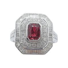 Ruby 0.85 carat with Diamond 0.54 carat Ring set in 18 Karat White Gold Settings Width: 1.5 cm Length: 1.7 cm Ring Size: 54 Total Weight: 5.51 grams "We first opened doors in 1980 when it was then situated in the vicinity of the Victory Monument; a small and modest storefront with a couple of counters. From its humble beginnings to where it stands today, our company has proven its abilities as a jeweler. Since the beginning, we have been supplying fine quality pieces to dealers, wholesalers and Diamond Pendants Designs, Diamond Ring Set, Ruby Diamond Rings, Diamond Ring Settings, Ruby Diamond, Pendant Design, Diamond Pendant, Ring Set, Ring Sets