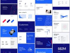 a bunch of blue and white powerpoint presentation templates with different shapes, sizes and colors