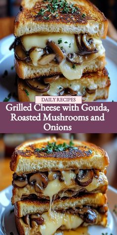 Grilled Cheese, Gouda, Roasted Mushrooms, Roasted Onions, Sandwich Recipe, Vegetarian Recipe Snow Day Meals, French Onion Grilled Cheese, Mushroom Bread, Cheese Game, Grill Cheese, Crispy Bread, Gourmet Grilled Cheese, Best Sandwich Recipes, Red Meat Recipes