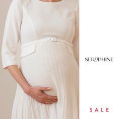 Designed to highlight your empire waist, Seraphine's Ivory Pleated Maternity Midi Dress is a flattering bridal option for pregnancy. Maternity Midi Dress, Empire Waist, Midi Dress