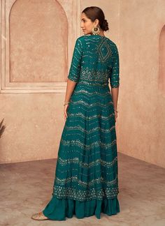 Buy Reception Lehengas - HATKAY Green Embellished Georgette Salwar Kameez, Turquoise Sharara With Resham Embroidery For Eid, Designer Turquoise Georgette Dupatta, Festive Turquoise Sets With Dabka Work, Festive Turquoise Set With Dabka Work, Turquoise Anarkali Dress With Resham Embroidery, Green Embellished Chinon Traditional Wear, Turquoise Zari Work Designer Dress, Festive Turquoise Sharara With Resham Embroidery