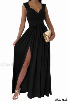 Olivia Mark - Solid Color Sleeveless Open Back Deep V-neck Dress with Waist Pleats Black V-neck Maxi Dress For Date Night, Black Sleeveless V-neck Party Dress, Black Formal V-neck Dress With Surplice Neckline, Black Sleeveless V-neck Dress For Date Night, Black V-neck Sleeveless Dress For Formal Occasions, Black V-neck Sleeveless Dress For Date Night, Solid V-neck Sleeveless Dress For Date Night, Black Sleeveless V-neck Summer Dress, Black Sleeveless V-neck Dress