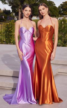 LaDivine CH112 Lavender&Sienna Brown Corseted Gown, Bustier Prom Dress, Mermaid Corset, Structured Corset, Fitted Gown, Modern Gown, Fitted Gowns, Satin Evening Gown, Corset Gown