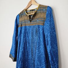 Nwt Beautiful Blue Pakistani Designer Kameez Long Sleeve M/L Unstitched Bohemian Blue Salwar Kameez, Unstitched Blue Bohemian Salwar Kameez, Bohemian Blue Blouse For Eid, Blue Bohemian Blouse For Eid, Bohemian Straight Kurta With Dabka, Blue Bohemian Unstitched Dress, Blue Printed Kurta Tunic, Blue Unstitched Cotton Dress, Anarkali Kurta With Block Print And Long Sleeves