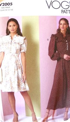 New uncut, factory folded. Like Laura Ashley style dresses with sleeve & length variations. Vogue # V 2005 Sizes 6-14 Dresses With Sleeve, Vogue Dress, Style Dresses, Laura Ashley, Halloween Shopping, Beauty Book, Art Collection, Fashion Dresses, Dresses With Sleeves