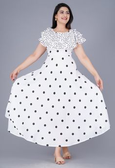 Indian Designer Polka Kurtis Gown Anarkali Bollywood Readymade Kurti Women Wear White Flowy Dress For Festive Occasions, White Flowy Festive Dress, Festive Flowy White Dress, Festive White Flowy Dress, White Anarkali Floor-length Dress, White Floor-length Anarkali Dress, White Long Gown For Festive Occasions, Fitted Ankle-length Maxi Dress For Party, Fitted Ankle-length Party Maxi Dress