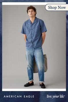 Lightweight oxford cotton with a hint of stretch/A relaxed, open camp collar designed to lay flat/Full button-up front/Two chest pockets/This shirt is Real Good: Made with the planet in mind & a promise to continue to do better. Cotton Shirt With Welt Pockets And Johnny Collar, Relaxed Fit Button-up Camp Shirt With Pockets, Everyday Relaxed Fit Button-up Camp Shirt, Modern Cotton Short Sleeve Shirt With Pockets, Casual Button-up Camp Shirt With Patch Pockets, Casual Camp Shirt With Welt Pockets, Relaxed Fit Camp Shirt With Pockets For Everyday, Relaxed Fit Business Casual Shirt With Pockets, Casual Camp Shirt With Patch Pockets And Relaxed Fit