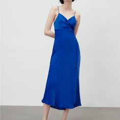 New With Tag But There Are Pilling Throughout Dress From Moving. Price Reflects Pilling. Zara Satin Dress In Cobalt Blue Blue Midi Slip Dress For Date Night, Blue Midi Length Slip Dress For Date Night, Satin Camisole Dress, Zara Satin Dress, Satin Camisole, Camisole Dress, Satin Dress, Zara Dresses, Satin Dresses