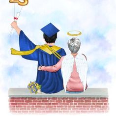 an image of a man holding a balloon with the letter s on it and another man in graduation clothes