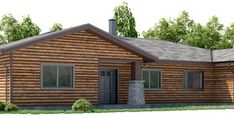 this is a computer rendering of a small log cabin house with porches and windows