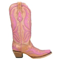 Perhaps you prefer pink overlay boots that practically sparkle with life. The beautiful shade of pink is impossible to ignore and catches the light with every move you make. Elegant and vibrant, the pink overlay is embroidered with an orange fluorescent thread that glows into neon when exposed to black light. The perfect pair to go clubbing! Size: 9.  Gender: female.  Age Group: adult. Dark Embroidery, Pink Suits, Fall Fashion Boots, Pink Overlay, Megan Moroney, Corral Boots Womens, Cute Cowgirl Boots, Costal Cowgirl, Rodeo Boots