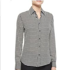 Elevate Your Wardrobe With This Stylish Lauren Ralph Lauren Blouse In A Classic Houndstooth Pattern. The Blouse Features A Collared Neckline And A Sheen Finish, Adding A Touch Of Sophistication To Your Outfit. This Blouse Is Made From High-Quality Polyester Material, Providing Both Comfort And Durability. It Comes In A Plus Size 2x And The Colors Black And White, Making It Perfect For Any Occasion. New With Tags Bust:49" Length:30" Chic Plaid Tops For Office, Chic Plaid Collared Blouse, Chic Collared Plaid Blouse, Houndstooth Pattern Collared Shirt For Work, Collared Houndstooth Shirt For Work, Chic Long Sleeve Houndstooth Blouse, Casual Houndstooth Workwear Blouse, Fall Collared Top With Houndstooth Pattern, Casual Houndstooth Blouse For Work