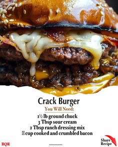 an advertisement for a burger with cheese on it