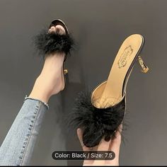 High Heel - Fabric Black Mules With Padded Heel For Cocktail, Black Cocktail Mules With Padded Heel, Black Round Toe Sandals For Cocktail, Black Open Toe Sandals For Cocktail, Black High Heel Sandals For Cocktail, Black High Heel Sandals For Cocktail Occasions, Trendy Black Mules For Party, Black Open Heel Mules For Cocktail, Black High Heel Mules For Cocktail