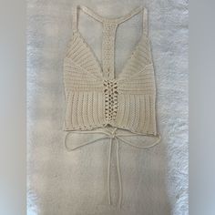 Size Medium American Eagle Knit Crop Top Brand New Beige Knitted Tops For Vacation, Beige Knit Crop Top For The Beach, Beach Beige Knit Crop Top, Beige Knit Tops For Beach Season, Beige Open Knit Tops For Beach Season, Cream Knit Crop Top For Summer, Cream Knit Tops For Vacation, Summer Cream Knit Crop Top, White Knitted Tops For Beach Season