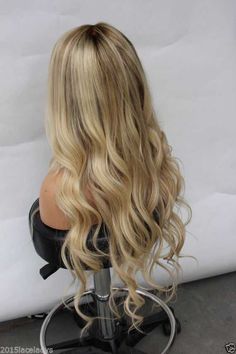 Ombre Blonde Wavy Human Hair Wig- edw2016 Wig For White Women, Highlight Lace Front Wig, Light Strawberry Blonde, Blonde Highlight, Human Hair Wigs Blonde, Ombre Blonde, Remy Human Hair Wigs, Low Lights Hair, Platinum Blonde Hair