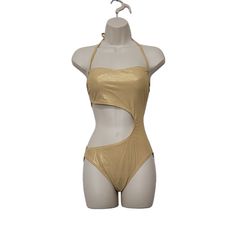 The Cups Are Best Fitted To B/C Cups. Shimmery Gold Side Cut Out Detail Adjustable Tie Neck New With No Flaws. Bundle 2 Or More To Save 20% Y Chic Gold Swimwear For Summer, Gold Backless Swimwear For Vacation, Gold Halter Neck Swimwear For The Beach, Gold Sleeveless Swimwear For Pool, Gold Halter Neck Beachwear Swimwear, Gold Halter Neck Beachwear, Gold Lined Swimwear For The Beach, Gold Swimwear With Lined Body For Summer, Gold Swimwear With Lined Body For Beach