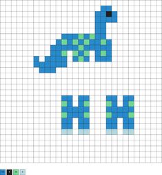 a cross stitch pattern with the letter h in blue and green