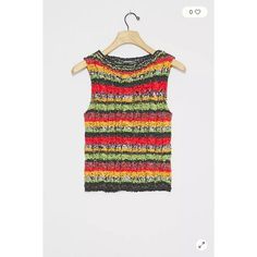 Multicolor Striped Anthropologie Textured Round Neck Sleeveless Sweater Top Multicolor Knit Vest Top, Multicolor Sleeveless Knit Top For Spring, Multicolor Sleeveless Knit Top For Summer, Multicolor Knit Top For Summer, Casual Multicolor Knit Sweater Vest, Casual Multicolor Sweater Vest For Spring, Multicolor Knit Sleeveless Tank Top, Multicolor Knit Tank Top For Spring, Multicolor Knit Tank Top For Summer