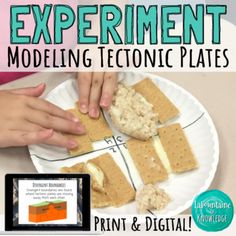 a paper plate with crackers and pieces of bread on it that are labeled experiment modeling