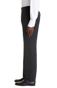 Complete your evening-out look with timeless elegance and sophistication in these flat-front tuxedo pants impeccably tailored from silk-enriched cotton poplin. Zip fly with hook-and-bar closure Front slant pockets 60% cotton, 40% silk Dry clean Made in Italy Men's Designer Clothing Fitted Tuxedo Style Evening Pants, Elegant Tapered Leg Dress Pants For Evening, Elegant Evening Pants With Straight Hem, Elegant Dress Pants With Straight Hem, Timeless Fitted Evening Pants, Elegant Straight Hem Pants For Evening, Tailored Evening Dress Pants With Welt Pockets, Tailored Long Pants For Formal Occasions, Elegant Formal Bottoms With Straight Hem