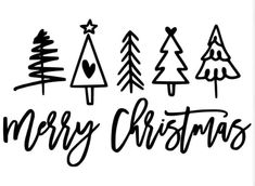 merry christmas lettering with trees and hearts