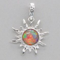 Premium Quality Purple FIRE OPAL Sun Pendant - 925 STERLING SILVER #124e, Fashion Jewelry Iridescent Sterling Silver Round Jewelry, Iridescent Round Sterling Silver Jewelry, Silver Opal Jewelry With Round Stone, Celestial Silver Opal Jewelry, Celestial Style Silver Opal Jewelry, Silver Opal Round Jewelry, Vintage Silver Opal Round Jewelry, Hypoallergenic Sterling Silver Iridescent Jewelry, Cadmium-free Round Silver Jewelry