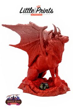 A 3D printed Manticore dice tower, designed by Fates End. This tower boasts an incredibly detailed design, featuring the legendary creature with a lion's face, body, and tail with bat-like wings. Lion head has two horns. For fans of fantasy, this is a unique and functional addition to your tabletop gaming setup. Adventure Design, Legendary Creature