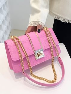 Rosa De moda Collar  Poliuretano Piel de Cocodrilo,Estampado en Textura Bolso cuadrado Embellished Tuition Bag, Mummy Bag, Soft Pattern, Luxury Crossbody, Fancy Bags, Pink Handbags, Pink Purse, Pretty Bags, Embroidered Bag