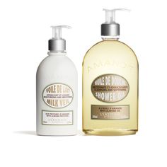 almond shower moisturizing duo works to hydrate and soften your skin, beautifying your skin, and works best for normal skin types. Shower Products, Bubble Baths, Normal Skin Type, Hydrated Skin, Shower Oil, Exfoliating Scrub, Natural Bath, L Occitane, Shower Routine