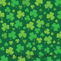 green shamrocks are scattered on a dark green background