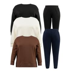 Experience comfort and variety with Terra & Skys Women's Plus Size Sweatshirt and Sweatpants Set. This five-piece bundle includes three crew neck sweatshirts and two pairs of sweatpants. Offering a super-soft feel and relaxed fit, these mixable, matchable separates start your day off in cozy style. Its the perfect blend of fashion and function for your off-duty wardrobe. Only at Walmart. Size: 2X.  Color: Multicolor.  Gender: female.  Age Group: adult. Sweatshirt And Sweatpants Set, Plus Size Sweatshirt, Cozy Style, Sweatpants Set, Navy Fabric, Plus Size Activewear, Cozy Fashion, Day Off, Plus Clothing