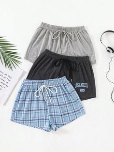 Women's Simple Casual Summer Home Wear Bottom, Lounge Shorts Multicolor Casual-Young    Letter,Plaid Lounge Shorts Slight Stretch All Women Sleep & Lounge, size features are:Bust: ,Length: ,Sleeve Length: Mobile Spa, Breast Tape Lift, Slim Fit Top, Irregular Hem, Summer Home, Lingerie Accessories, Spa Massage, Home Wear, Lounge Shorts