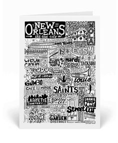 a greeting card with the words new orleans in black and white, on a white background