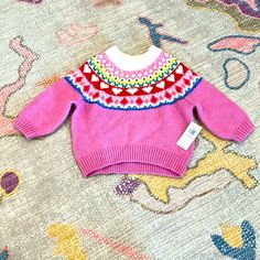 Nwt Old Navy ‘Fair Isle’ Sweater. Perfect Condition! Soft And Cozy. Cute Winter Sweater For Playtime, Pink Fall Playwear Top, Winter Soft Knit Pink Tops, Playful Pink Crew Neck Sweater, Playful Winter Sweater For Playtime, Pink Comfortable Winter Top, Cozy Winter Sweater For Playtime, Pink Tops For Playtime In Fall, Pink Tops For Playtime During Fall