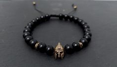 Gladiatior bracelet, spartan helmet, metal warrior beads bracelet, legionnaire helmet bracelet, lava stones bracelet, mens gift , Minimal Adjustable Black Viking Bracelet, Handmade Viking Style Black Bracelet, Black Warrior Style Jewelry As Gift, Black Warrior Style Jewelry For Gift, Spartan Helmet, Lava Stone Bracelet, Bracelet Mens, Natural Stone Bracelets, Lava Stone