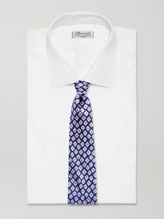 Charvet's commitment to excellence extends well beyond its signature shirting. This 8.5cm tie has been crafted in France from silk-twill and printed with an abstract diamond motif. Wear yours with a navy, grey or black suit. Designer Workwear Ties, Tie Pattern, Tie Men, Tie For Men, Navy Grey, Black Suit, Silk Twill, Black Suits, Mr Porter