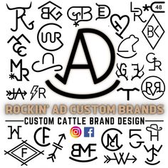 the rockin'ad custom brands logo is surrounded by hand drawn letters and symbols