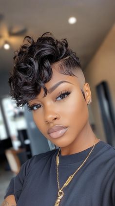 🦋 Style Short Haircuts for Black Women with Short Hair Styles With Shaved Sides Black Women Pixie Haircut Shaved Sides, Shaved Sides Hairstyles For Black Women, Hair Styles With Shaved Sides, Very Short Pixie Haircut Black Women, Black Women Pixie Haircut, Black Women With Short Hair, Shaved Sides Pixie, Natural Tapered Cut, Women Pixie Haircut